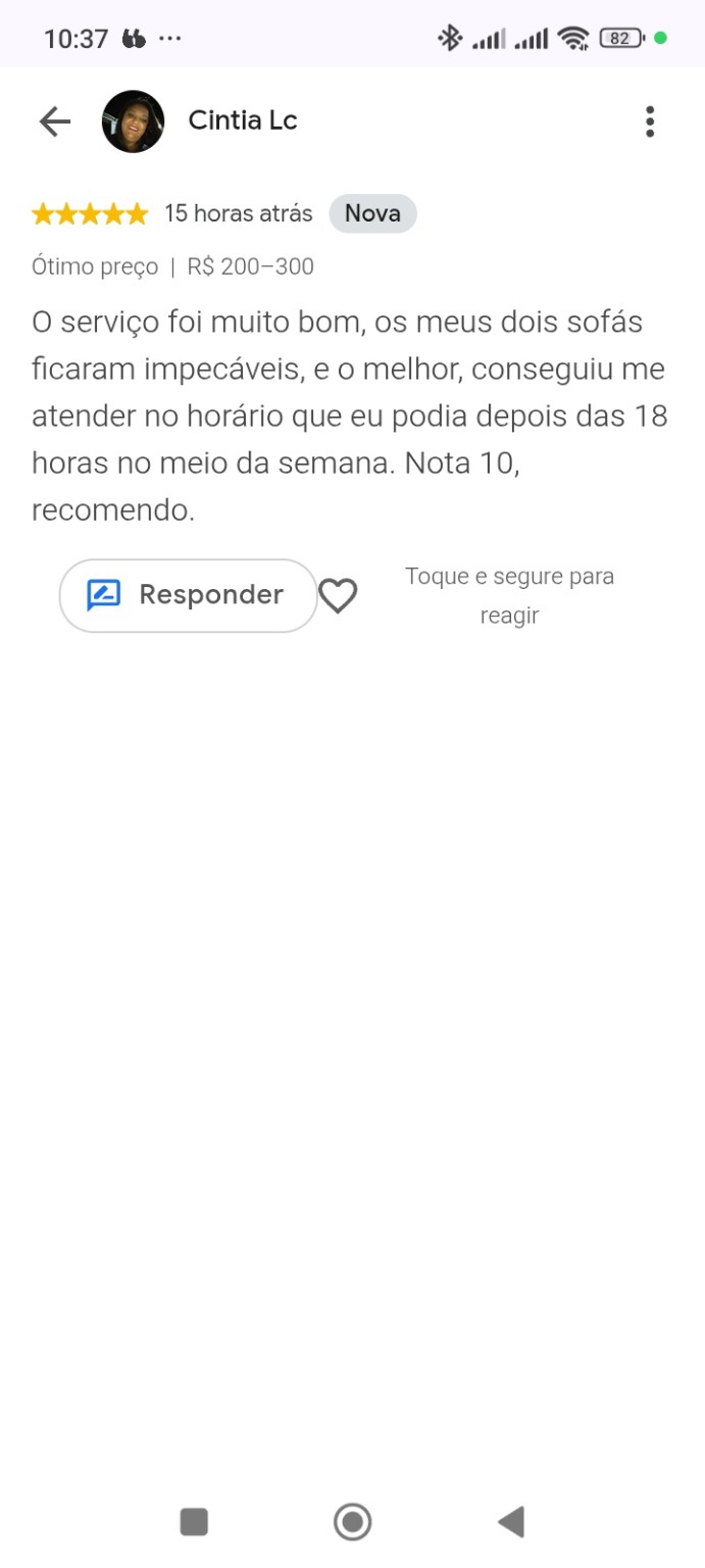 Avaliação de cliente Cintia no Google